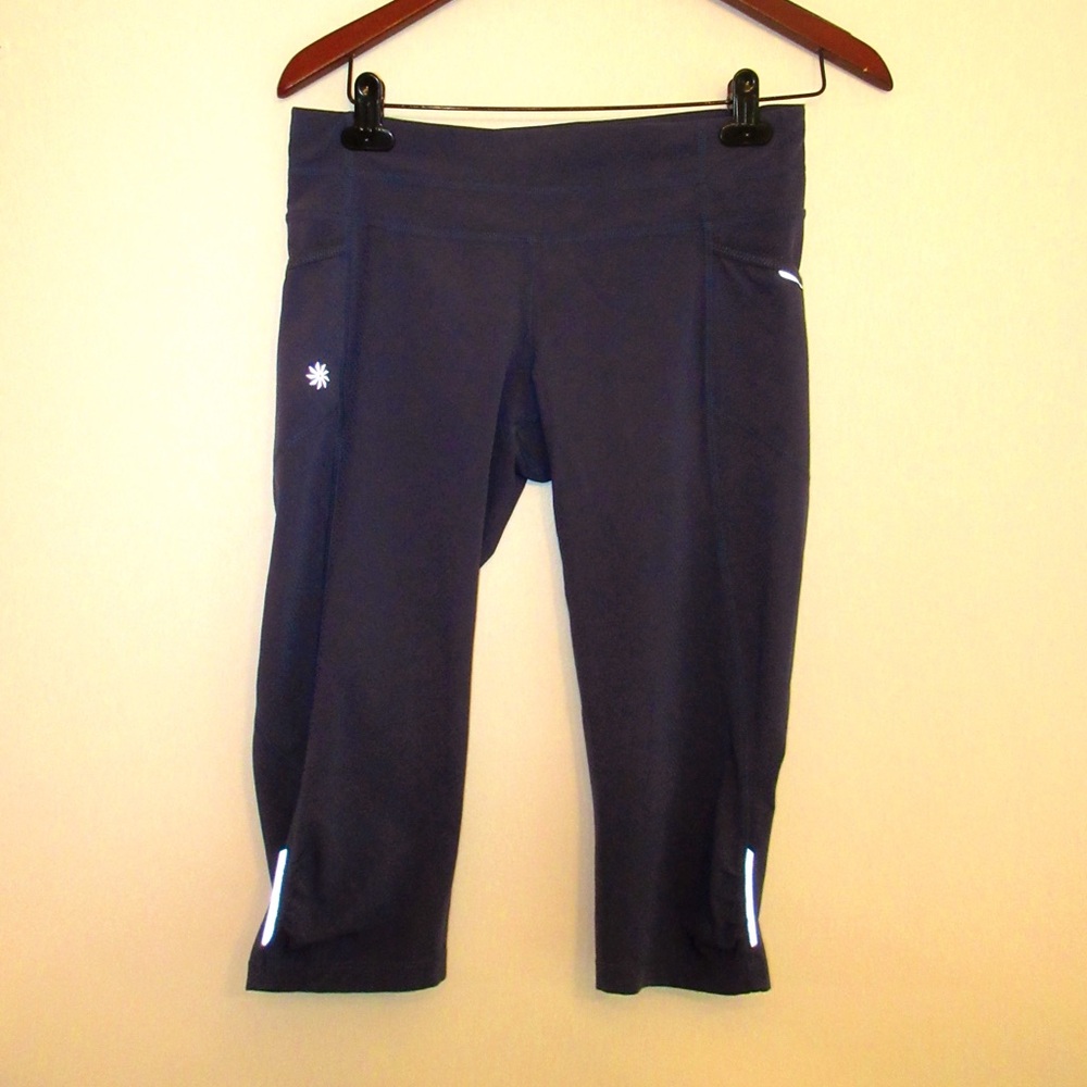 Navy Blue Athleta Leggings with Reflective Details